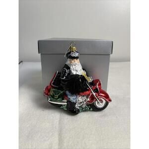 Motorcycle Santa European Glass Mouth Blown Hand Painted In Poland Ornament 2021